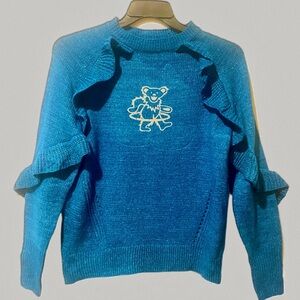 GRATEFUL DEAD Women’s Shimmering Blue Ruffle Sweater. Size small